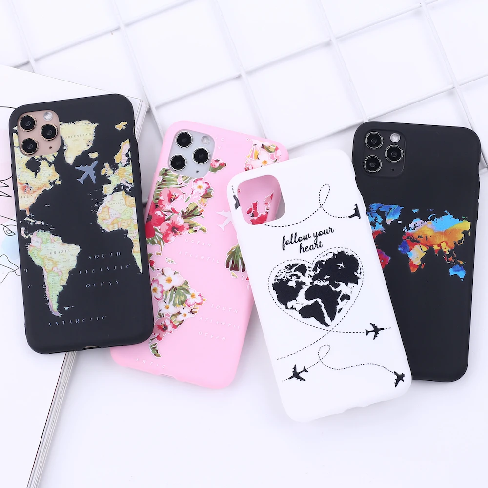 

World Map Flight Postmark Adventure Phone Cover For iPhone 11 13 Pro Max X XS XR Max 7 8 7Plus 8Plus 12 Soft Silicone Candy Case