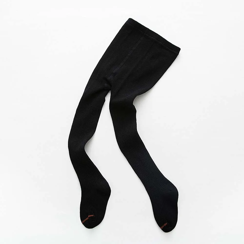 Black Модные хлопковые длинные теплые гольфы для маленьких девочек Однотонные вязаные зимние колготки в рубчик колготки для малышей - Цвет: Black