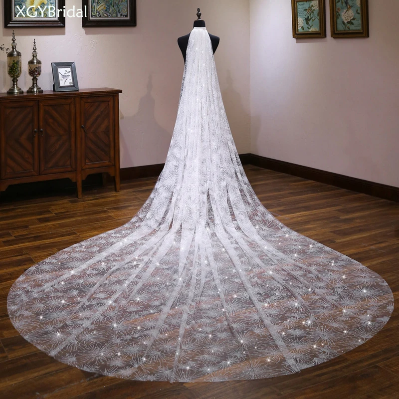 

New Arrival Wedding Veils With Metal Comb One Layer Cathedral 3.5 Menters Applique Edge Spray Gold Sequins Wedding veils