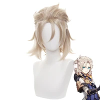 genshin impact albedo cosplay wig braided short hair beige pale blonde heat resistant synthetic christmas game role play adult