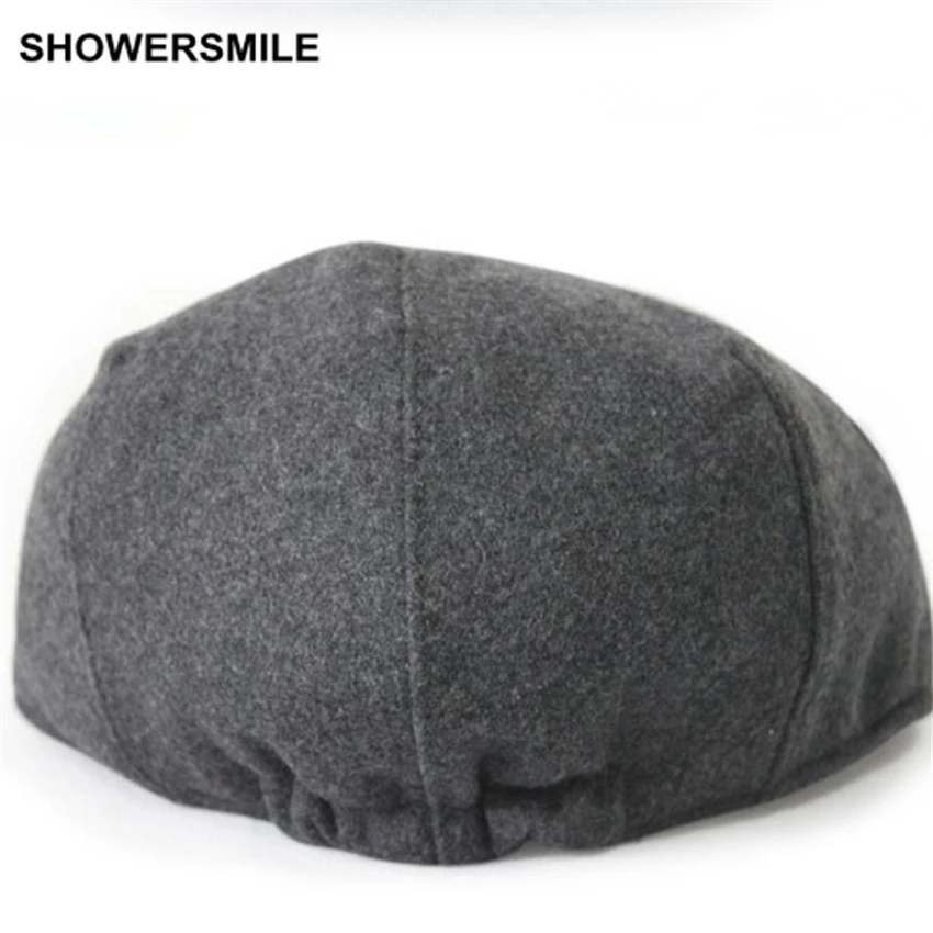 SHOWERSMILE, фирменный берет, Мужская зимняя Шерстяная кепка, серая, черная, зеленая, однотонная, повседневная, винтажная, газетная, шапка и кепка, британский стиль