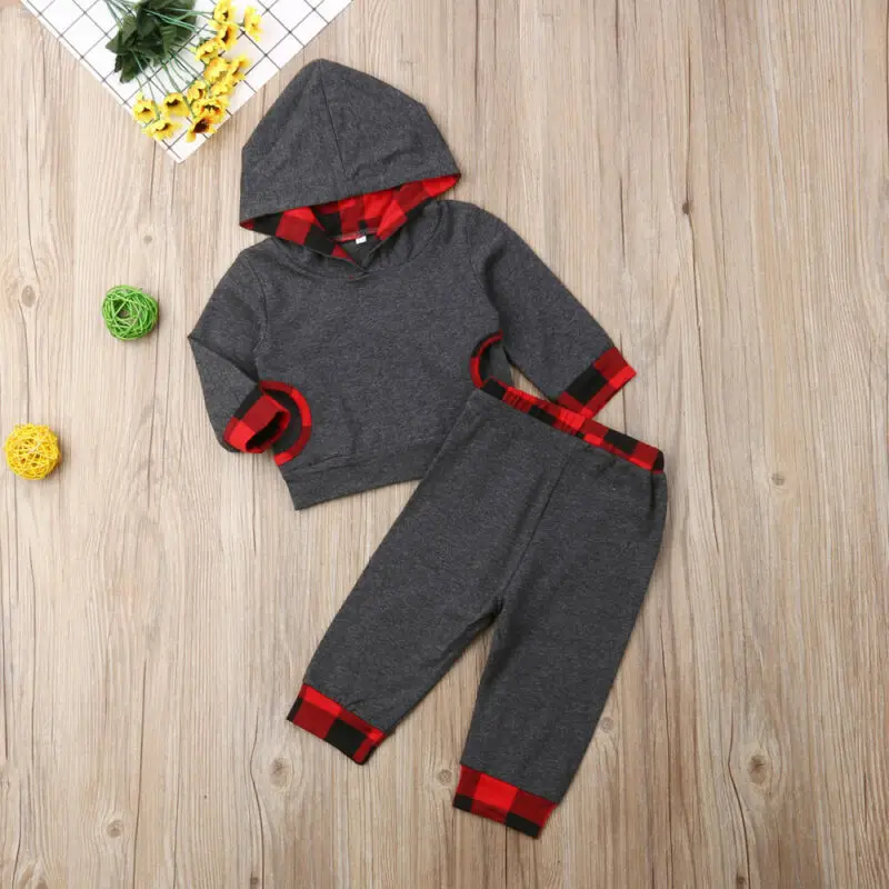 

Осенняя одежда из 2 предметов для новорожденных мальчиков и девочек, осенняя одежда, хлопковые топы с капюшоном и штаны, комплект одежды, оде...