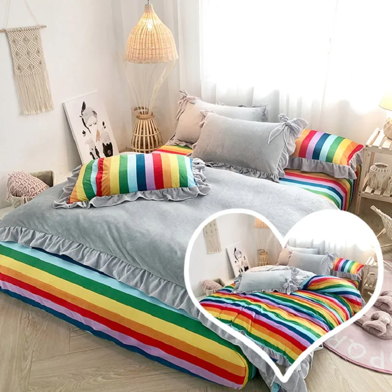 Серый розовый белый Радужный флисовый фланелевый бархатный зимний набор