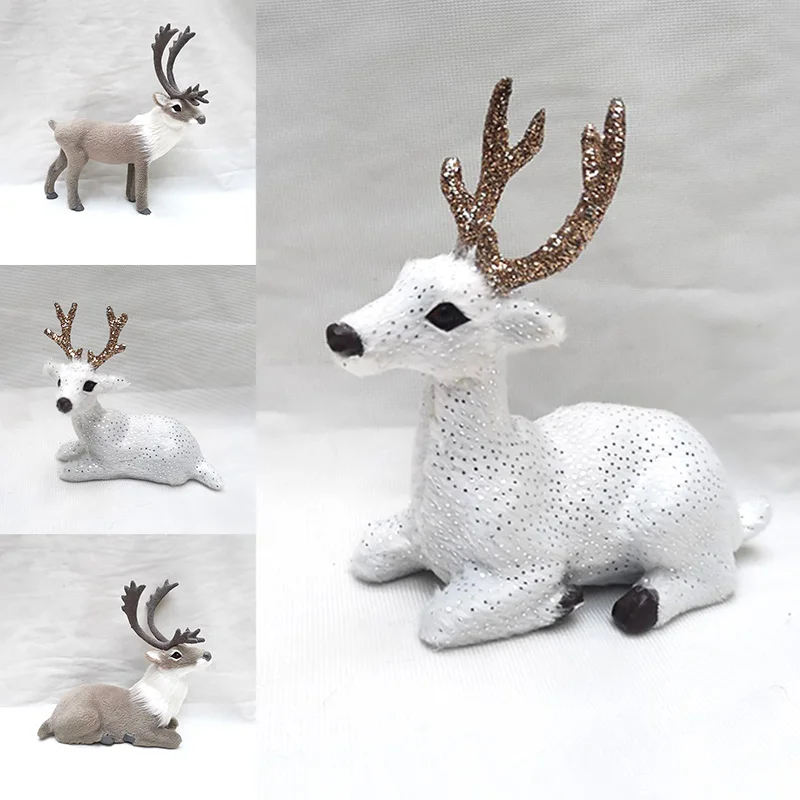 

Deer Statue Office Desk Ornament Miniature Forest Animal PVC Simulation Elk Christmas Cute Deer Figurines Sculpture Home Decor