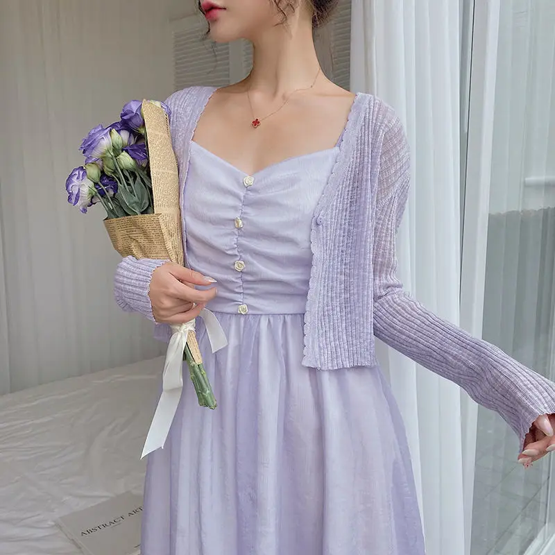 Короткий вязаный кардиган для женщин Солнцезащитная верхняя одежда милый