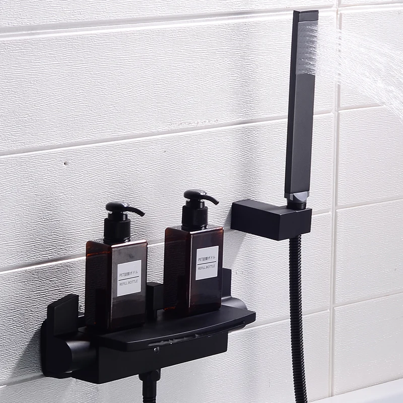 brass bath shower faucets black waterfall shower set rain taps bathroom mixer faucet wall mounted shower faucet free global shipping