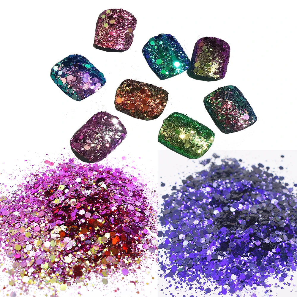PrettyG DIY 100 г 12 смешанных цветов объемные миксы лазерные блестки для ногтей хлопья
