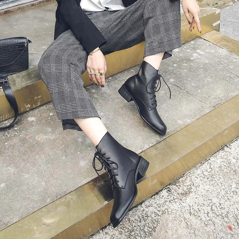 Murah Sepatu Bot Kulit Sapi Asli Wanita 2020 Musim Gugur Dan Musim Dingin Lokomotif Retro Baru Gaya Inggris Martin Sepatu Bot Pergelangan Kaki