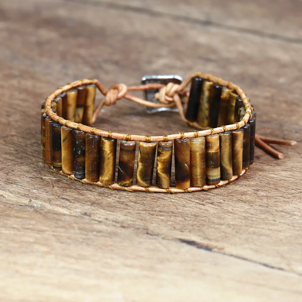 Цилиндрический тигровый глаз камень бусины нить оберточный браслет для женщин и