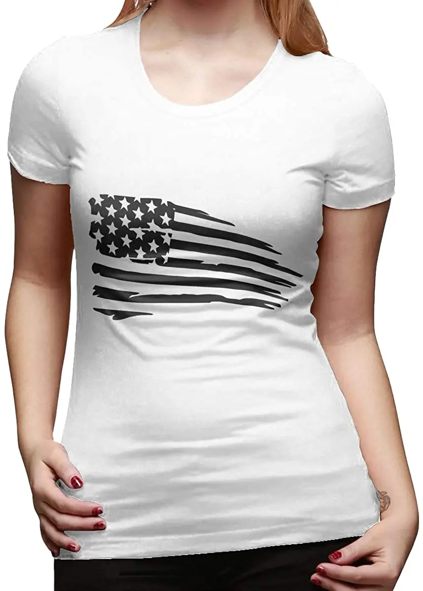 

Tattered US Flag Women's Basic Short Sleeve Top Crew Neck T-Shirts Harajuku T Shirts Summer 2020 Pure Cotton Breathable Tshirt