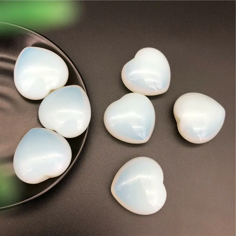 

Drop Shipping 1pc Beautiful White Opal Crystal Heart Shaped Polished Stones Healing Gift Decor Healing Crystals