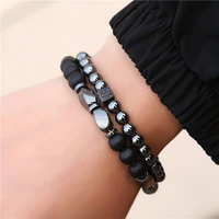 hot sale black frosted bead bracelet for men cube dice hematite micro insert zircon beading bracelet set