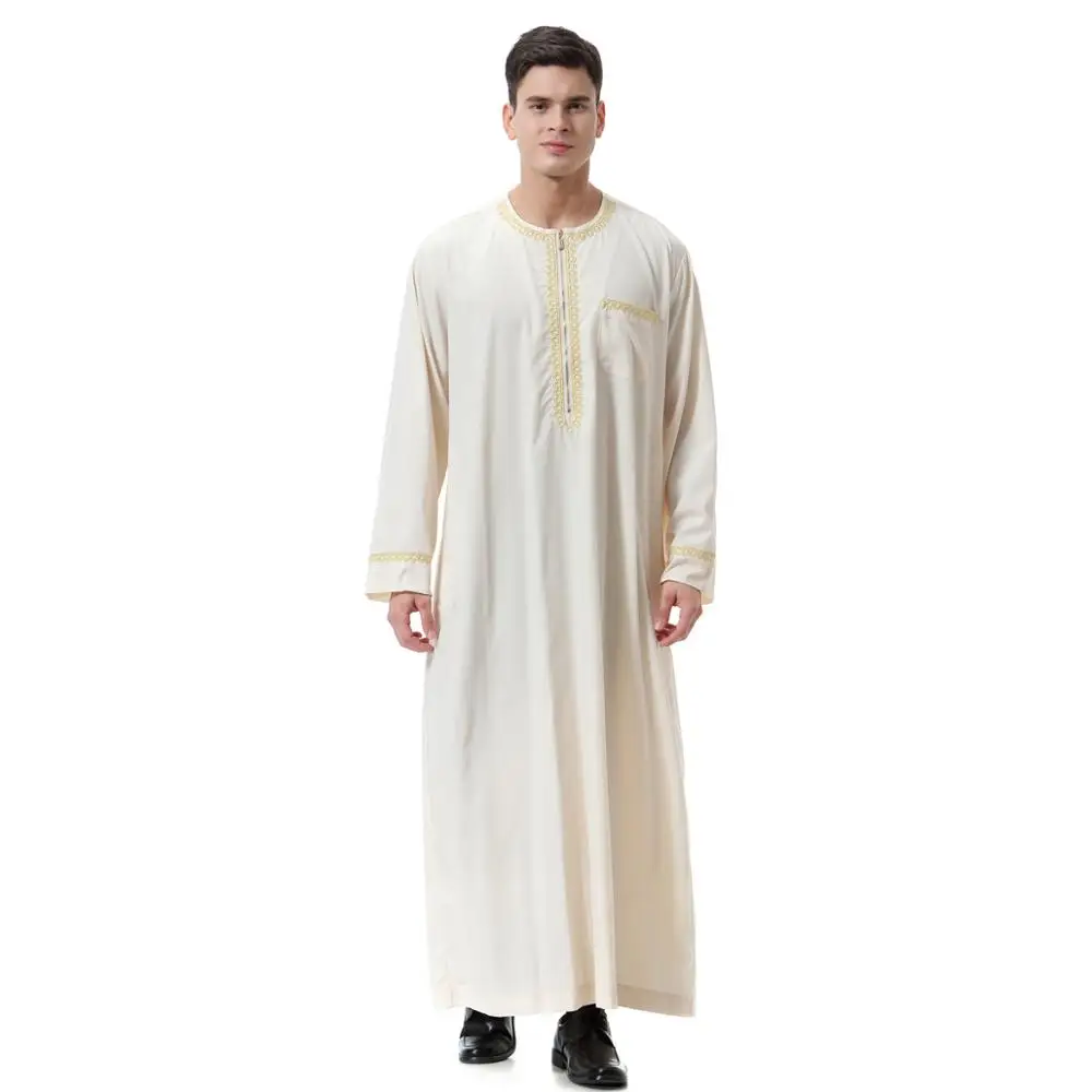 Hanyimidoo Muslim Abaya for Men Jubba Thobe Middle East Long Robes Kaftan Arab Dubai Adult Long sleeve Islamic Clothing
