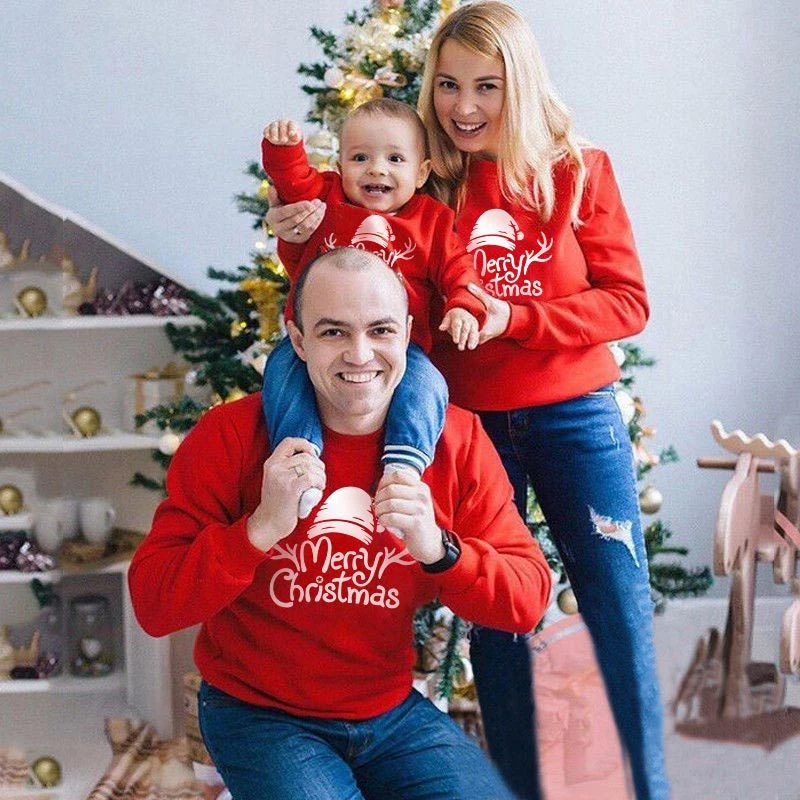 

Family Matching Outfits 2022 Autumn Winter Christmas Letter Printed Sweater T Shirt Father Mother Kid Baby Boy Girl Home Clothes