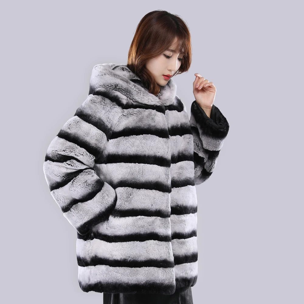Женские зимние теплые шубы из Шиншиллы 100% натуральные меховые куртки кролика