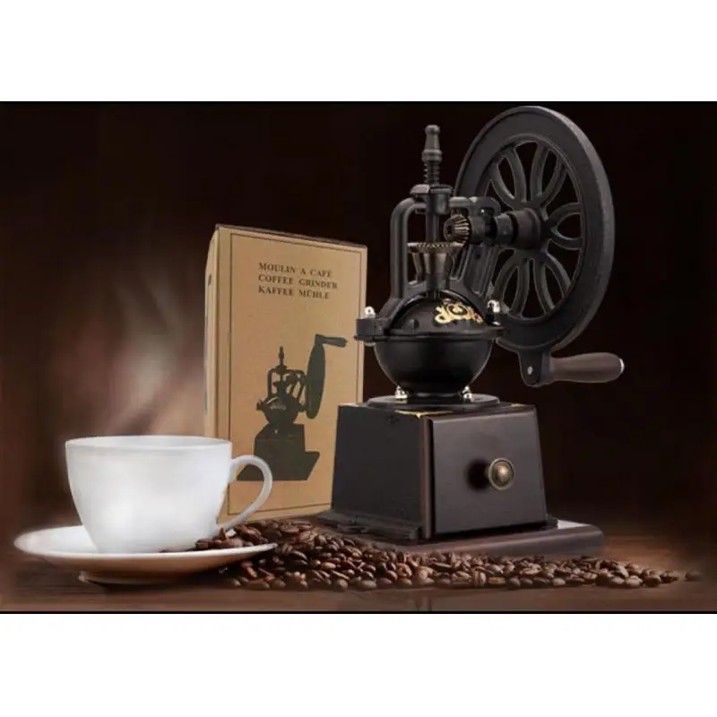 安い 手動コーヒーグラインダーレトロな観覧車デザイングラインダーコーヒー豆鋼研削コア木製の手コーヒーグラインダーマシン