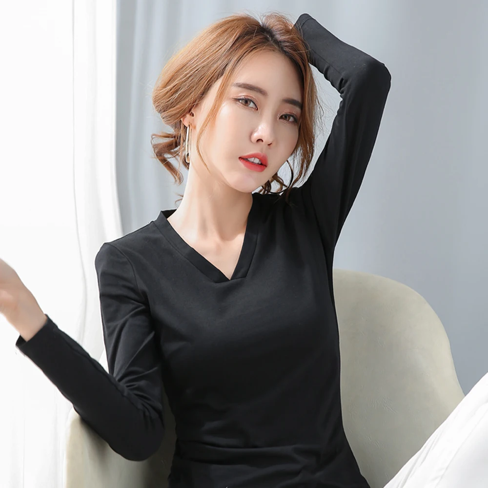 

2020 Spring Women Tshirts Long Sleeve Fashion Tee Tops V Neck Woman Tshirt Lady New T Shirts Casual Female T-Shirts High Quality