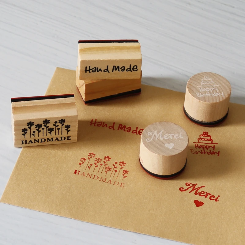 1 шт Маленькая деревянная резиновая печать с днем рождения ручной работы DIY