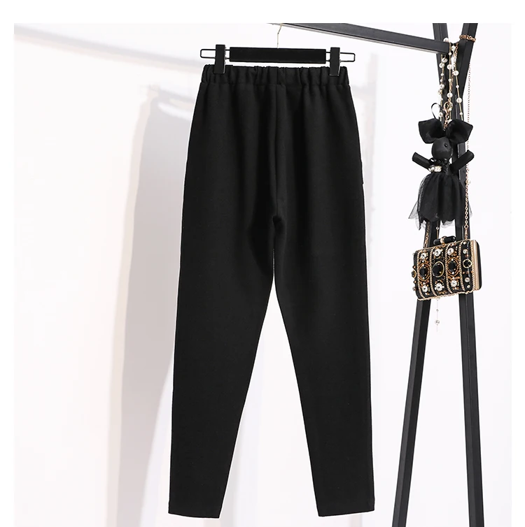 

XIBUSANA 2020 New Woolen Harem Pants Women Lace Up Autumn Winter Pants Lady Women High Waist Solid Loose Warm Long Pants Female