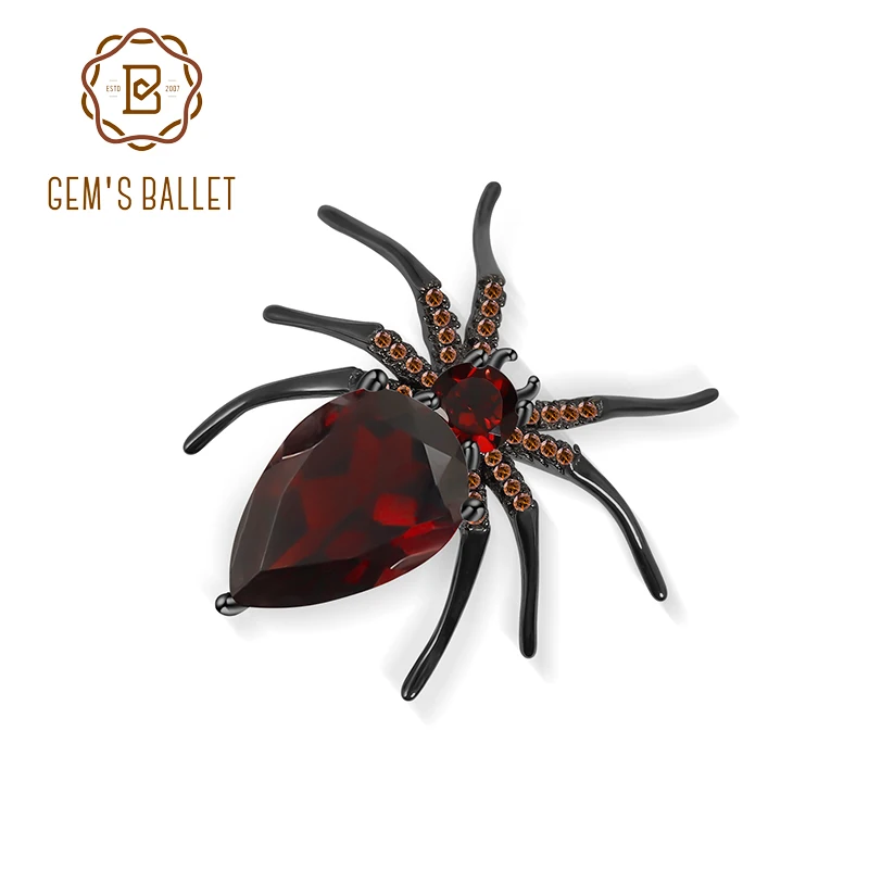 Женская Брошь из серебра 925 пробы с натуральным красным гранатом | Украшения и