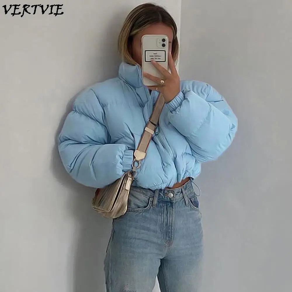 

Fashion Autumn Winter Solid Padded Jacket Women Simple Zipper Thicken Short Coat 2021 New Slim Office Lady Warm Streetwear