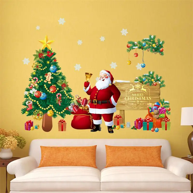 Merry Christmas Wall Stickers For Santa Claus Decoration Gifts Tree Window PVC Decor Glass Decals Xmas Mural DIY Art Poster | Дом и сад