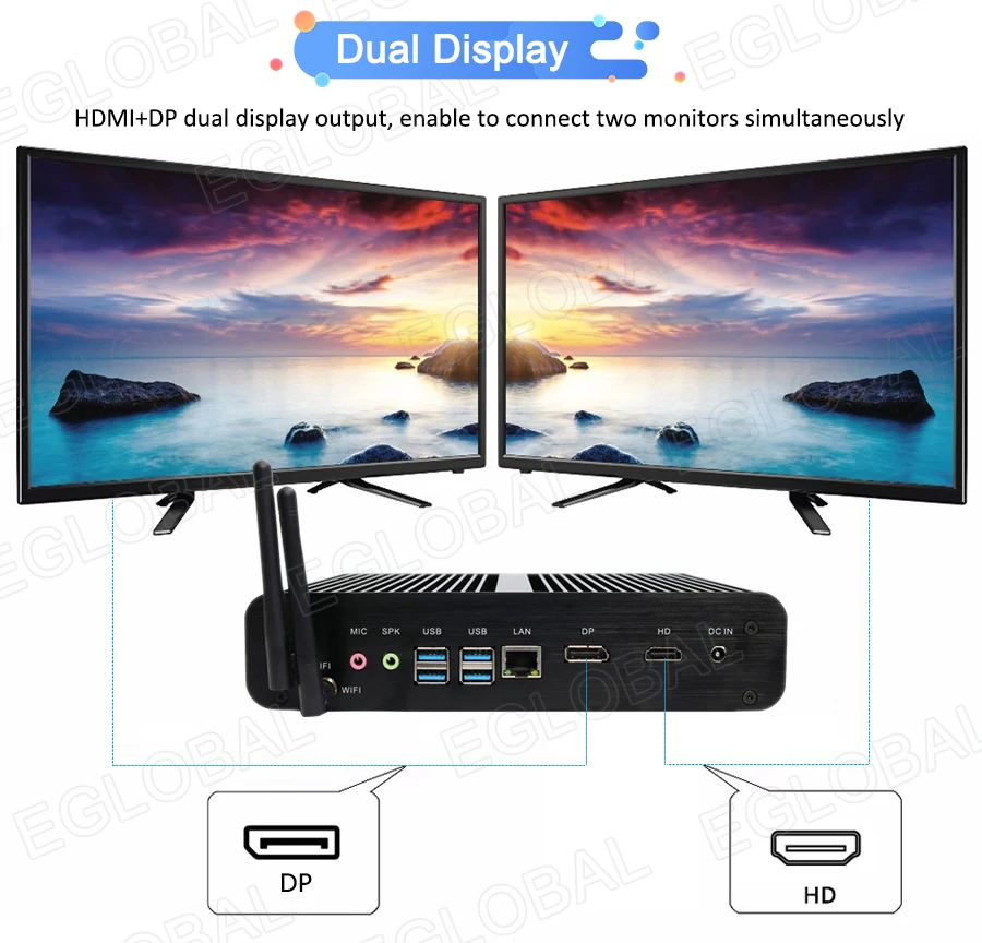 Мини ПК без вентилятора Eglobal Nuc Kaby Lake Core i7 8550U 4K HTPC HD Graphics 620 микро компьютер неттоп