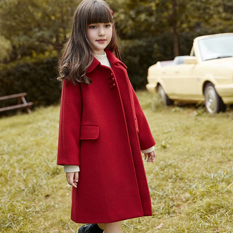 

Winter Woolen Jacket For Girl New 2021 Korean Version Fashion Thicken Coat Keep Warm Mid-Length Casual Slim Childrens Clothing