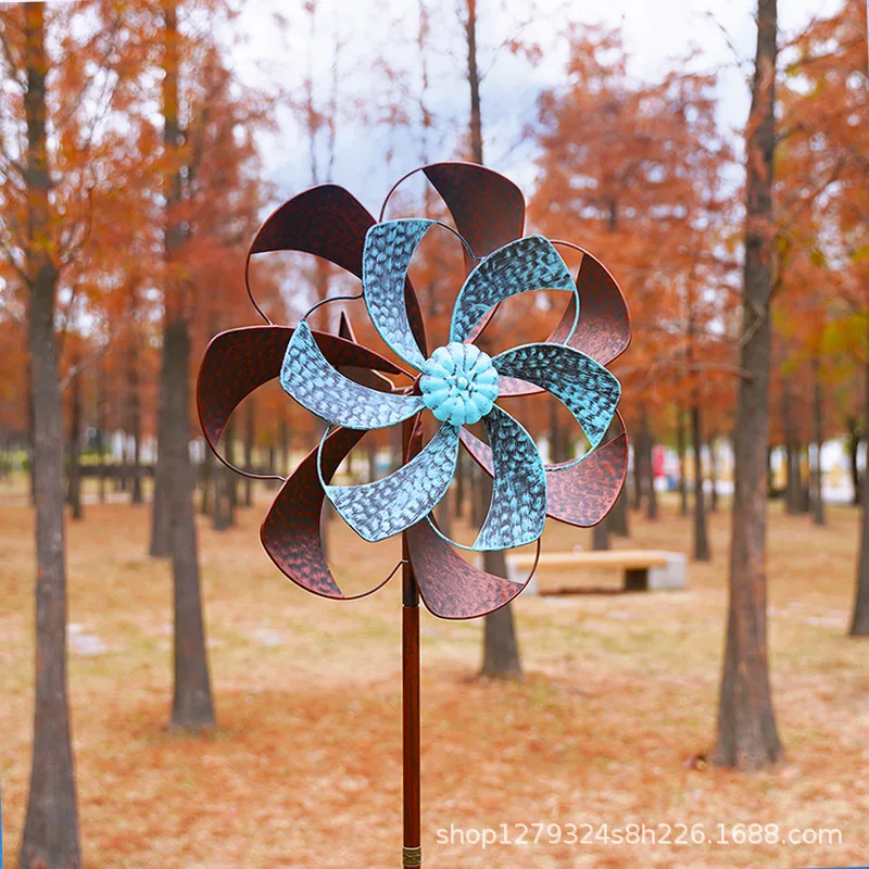 Garden Decoration Lron Art Outdoor Retro Color Wind Vane Three Dimensional Windmill Outdoor Garden Creative Ornaments