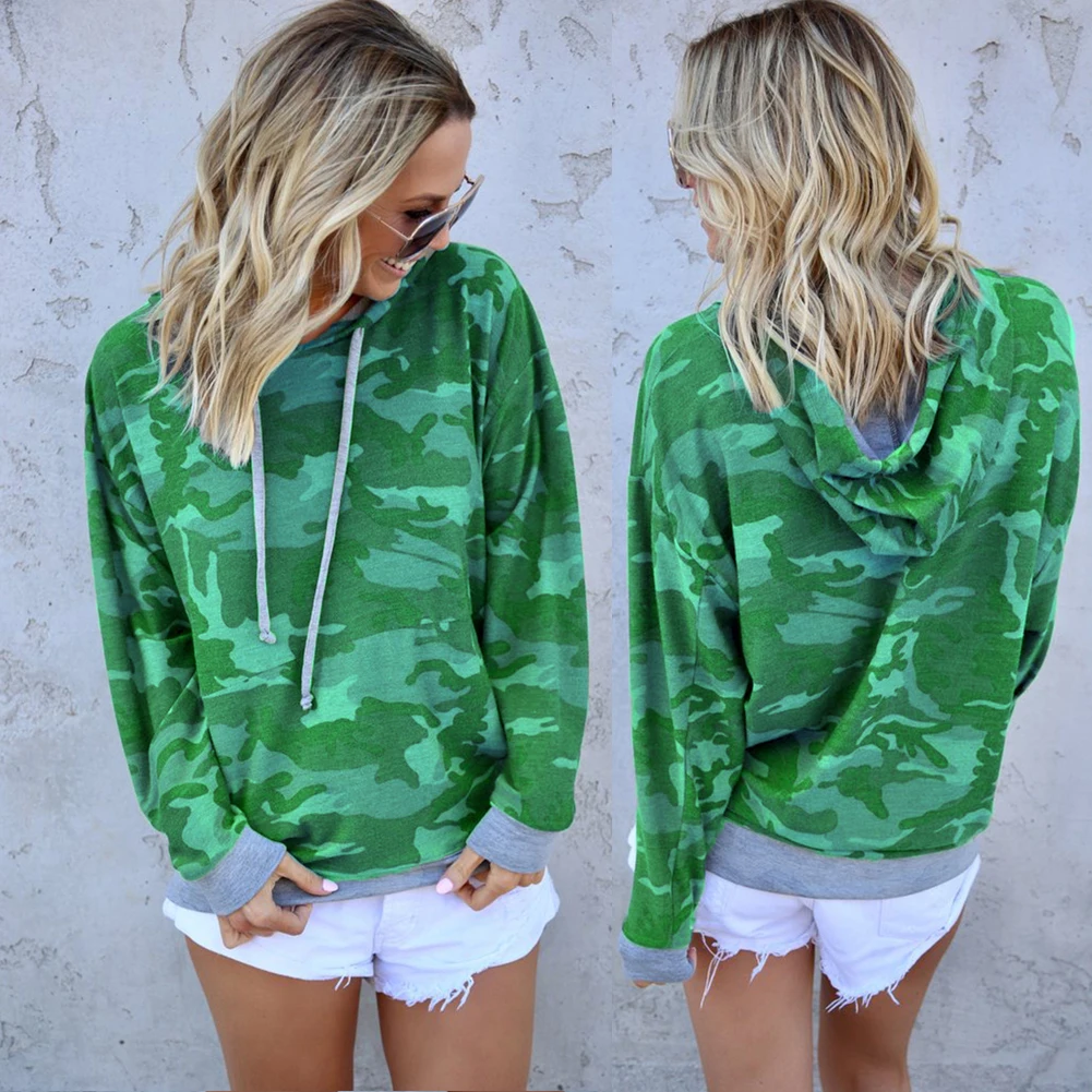 Повседневная Женская камуфляжная толстовка с капюшоном Осенний Свободный