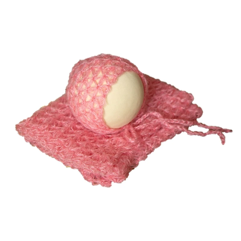 

2021 New 2Pcs Newborn Photography Props Fluffy Stretch Knitted Wrap Mesh Hat Blanket Set
