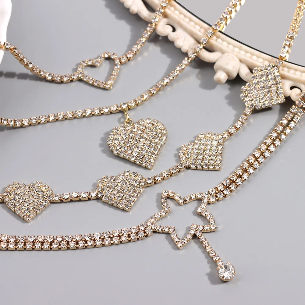 

Shining Crystal Rhinestones Hollow Stars Tennis Anklet Bracelet For Women Gold Silver Color Star Heart Ankle Chain 2021 Jewelry