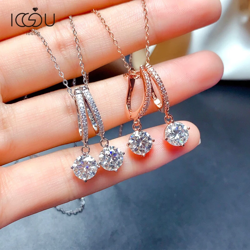 

IOGOU 925 Sterling Silver Drop Earrings for Women 5/6.5/8mm Round SONA Simulated Diamond CZ Clip Earrings Lady Wedding Jewelry