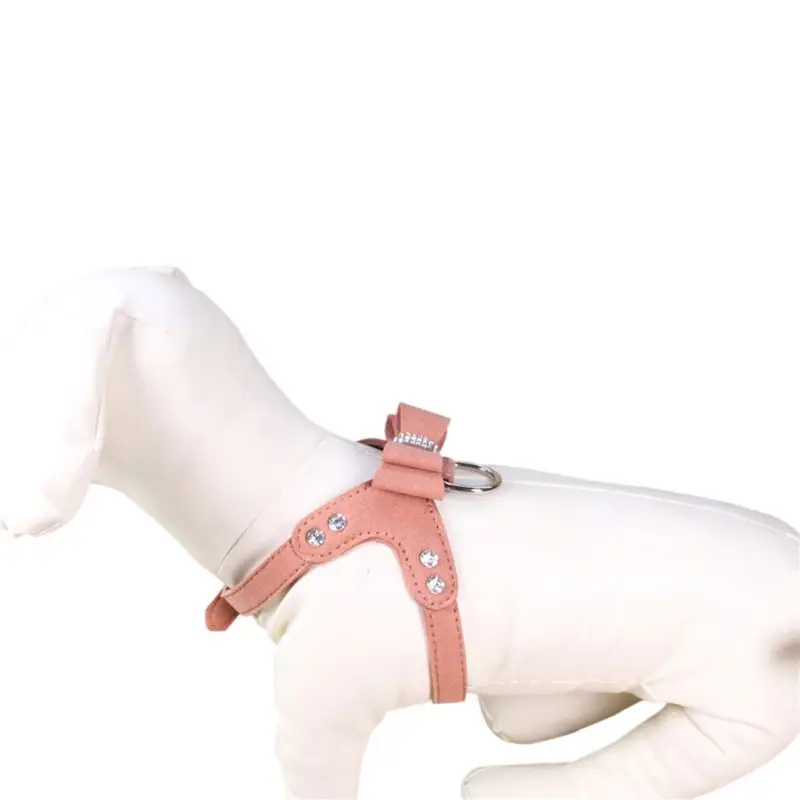 Шлейка из бархата и кожи для кошек собак поводок с украшением в виде драгоценных