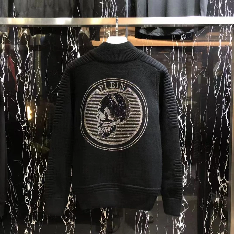 

2022 sweater men's skull hot drill cardigan PP fashion trend autumn winter thickened warm sweater coat Italy pied plein new