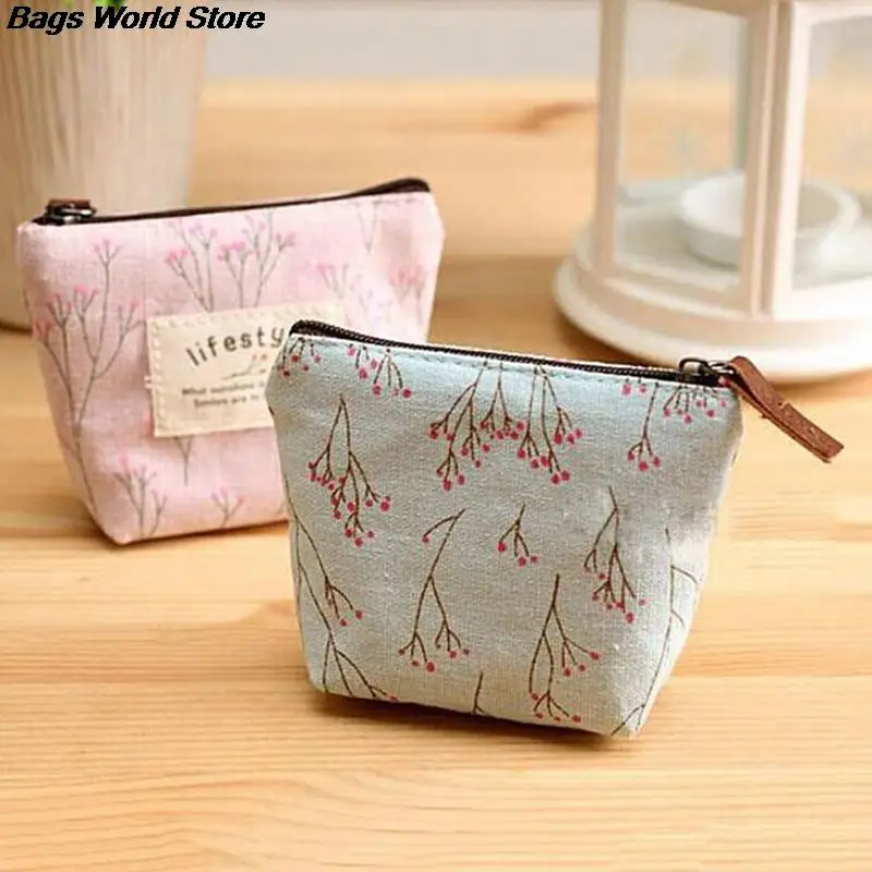 Цветочный маленький кошелек для женщин Холщовая Сумка милые держатели денег