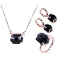 kayfany 2021 new irregular wedding necklace earrings ring black crystal rose gold plated jewelry set women girlfriends gift
