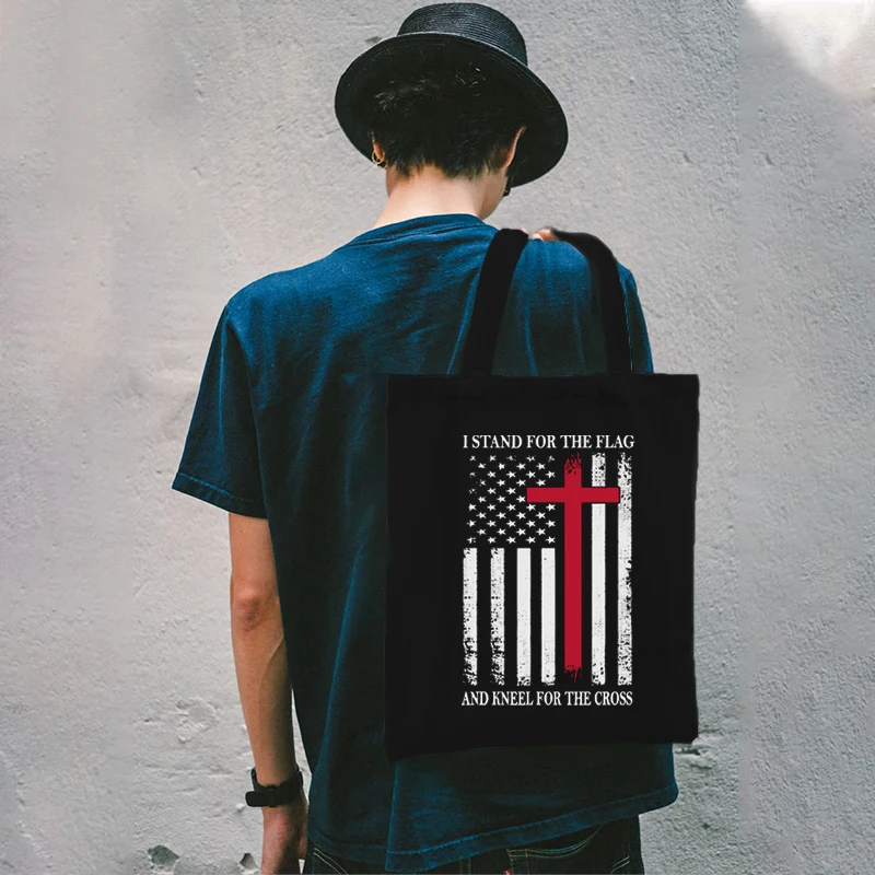 

I Stand for The Flag and Kneel for The Cross T Shirts Men New Arrival 2021 Best Jesus American Flag T Shirt Gothic Print