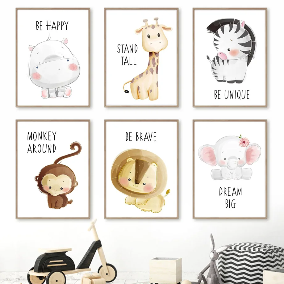 

Zebra Hippo Giraffes Elephant Lions Baby Canvas Painting Nordic Wall Art Posters And Prints Wall Pictures Kawaii Kids Room Decor