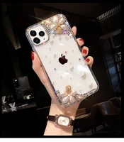 for iphone 12 mini 11 pro xs max xr x 8 7 6 6s plus se fashion diy bling pearl diamond flower clear back phone case cover