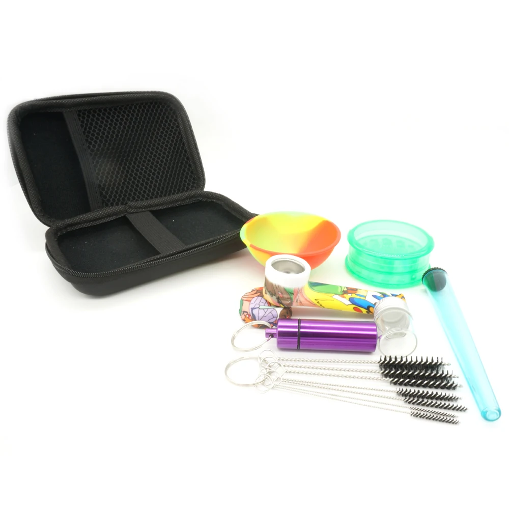 

10Set Smoking Pipe Grinder With Silicone Bowl Rolling Paper Tube Tobacco Herb Cigarette Accessories Aluminium Glass Storage Box