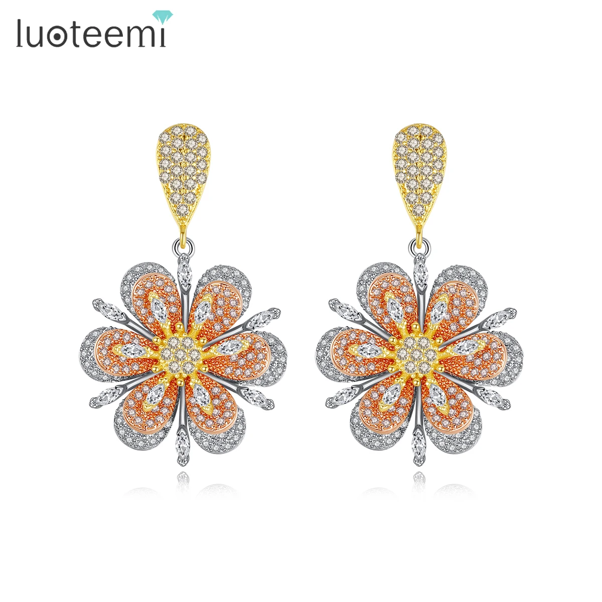 LUOTEEMI, роскошные висячие серьги с большим цветком для женщин, свадебные, Обручальные, модные ювелирные изделия, CZ Букле д 'Орель, Femme, рождественские подарки