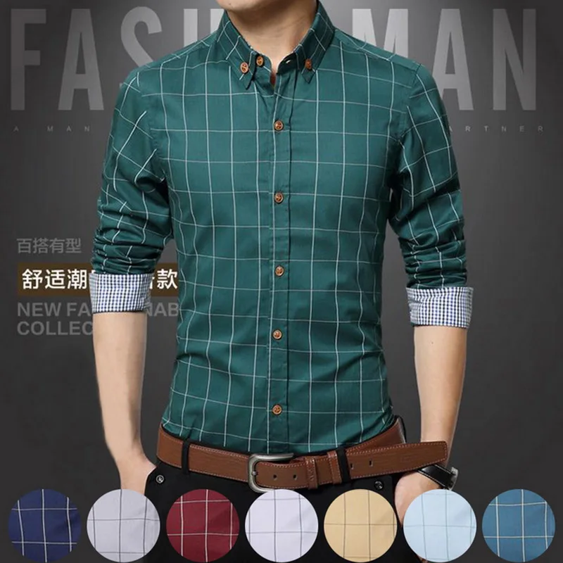 MJARTORIA Новая коллекция модных осенних свитеров Для мужчин одежда Slim Fit Для мужчин рубашка с длинными рукавами Для мужчин клетчатая хлопковая Повседневное Для мужчин рубашка социальных размера плюс