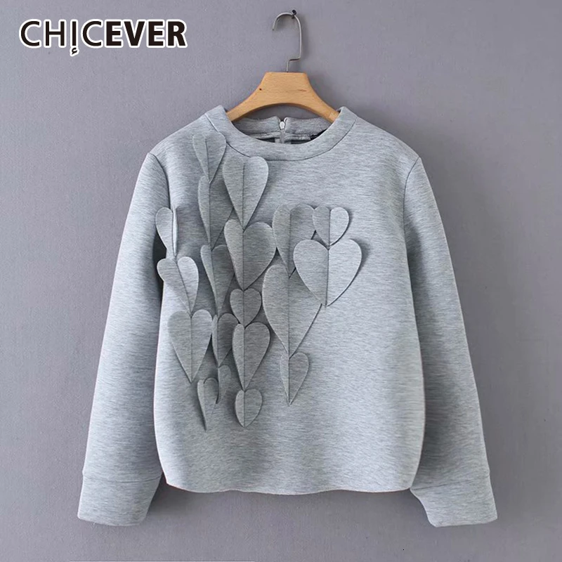 Женская толстовка CHICEVER с аппликацией круглым вырезом длинная большого размера