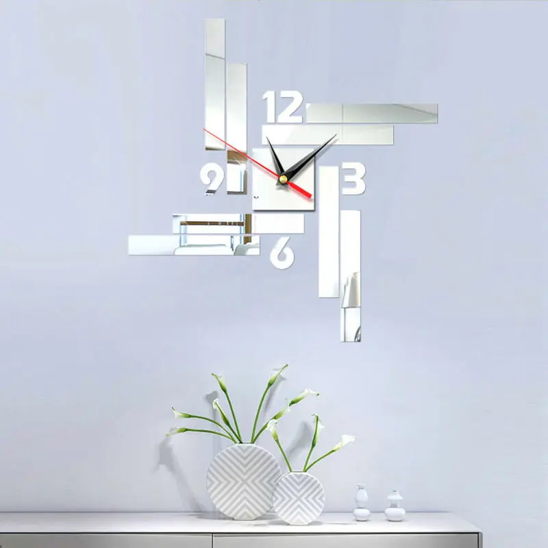 Модные настенные часы Большие Современные Простые зеркальные наклейки сделай
