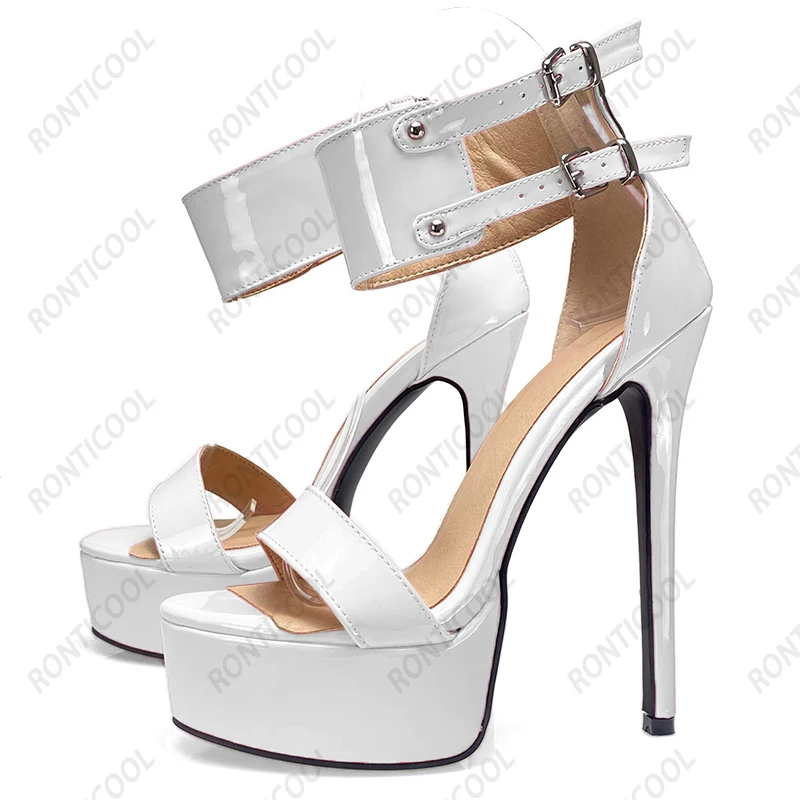 Сандалии Ronticool женские на шпильке лакированные босоножки с ремешком щиколотке