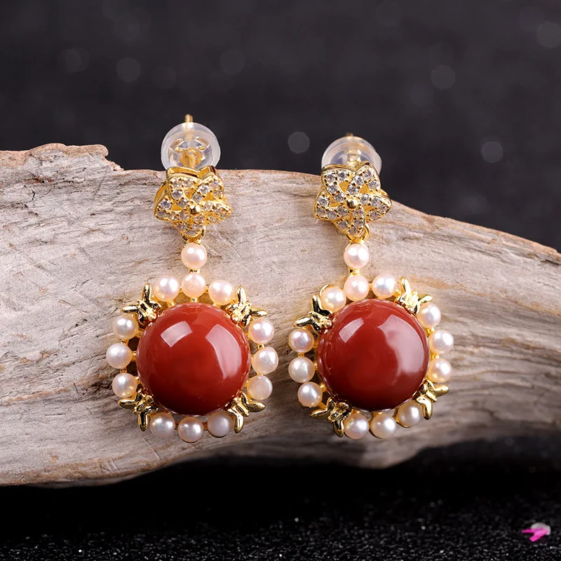

Korean Fashion S925 Sterling Silver Jewelry Lady Agate Earrings