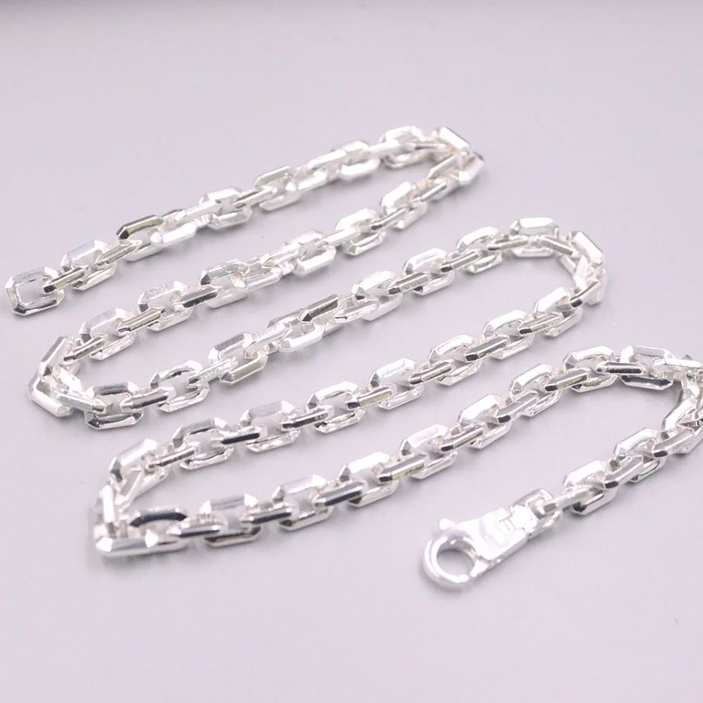 

New Fine Pure S925 Sterling Silver Chain Women Men 6mm Square O Link Necklace 53-55g 20inch