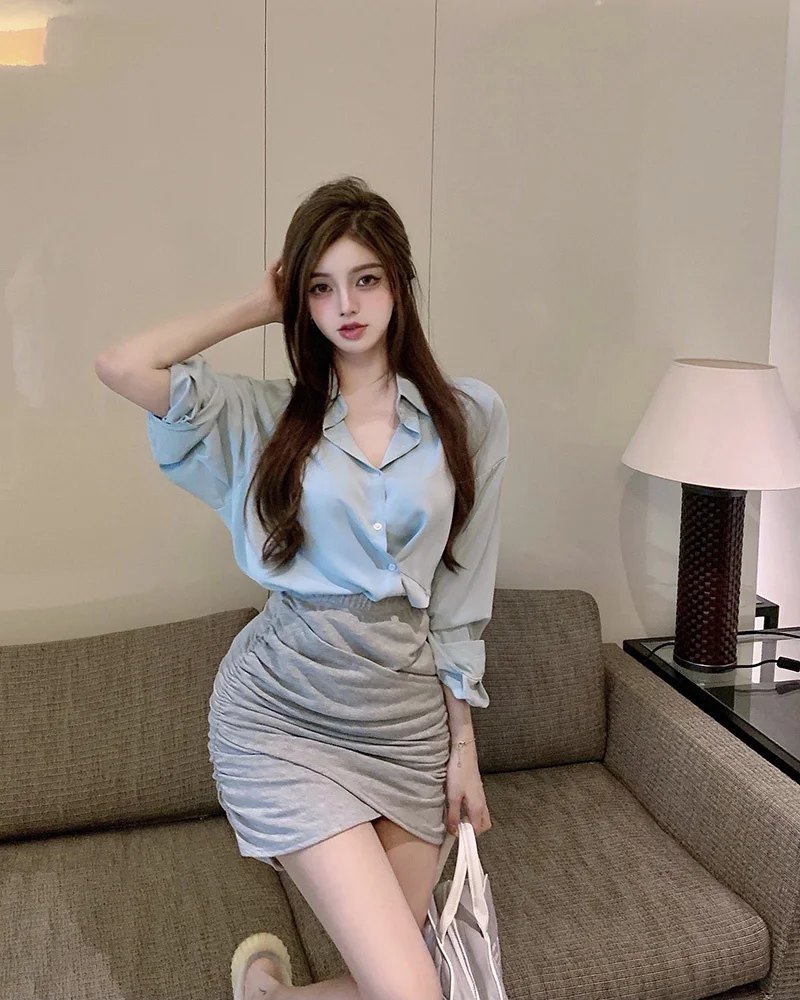 

Blue Sun Protection Shirt Coat Women's Design Sense Summer 2021 New Korean Style Loose Long Sleeve Mid-length