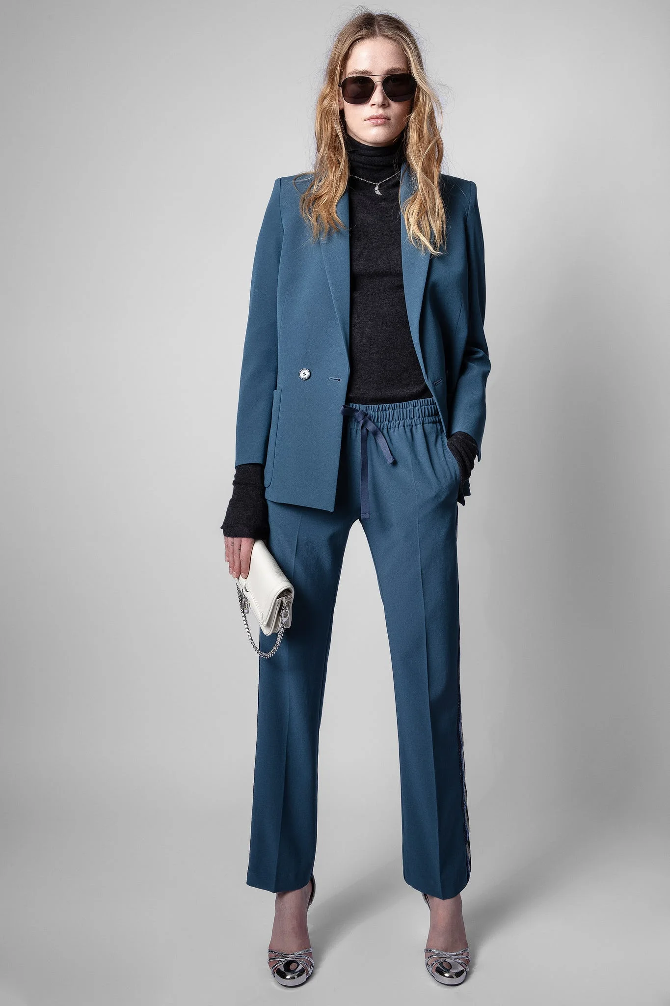 

Women Jacket 2021 Fall and Winter Solid Color All-match Long-sleeved Suit Fashion Blue Blazer